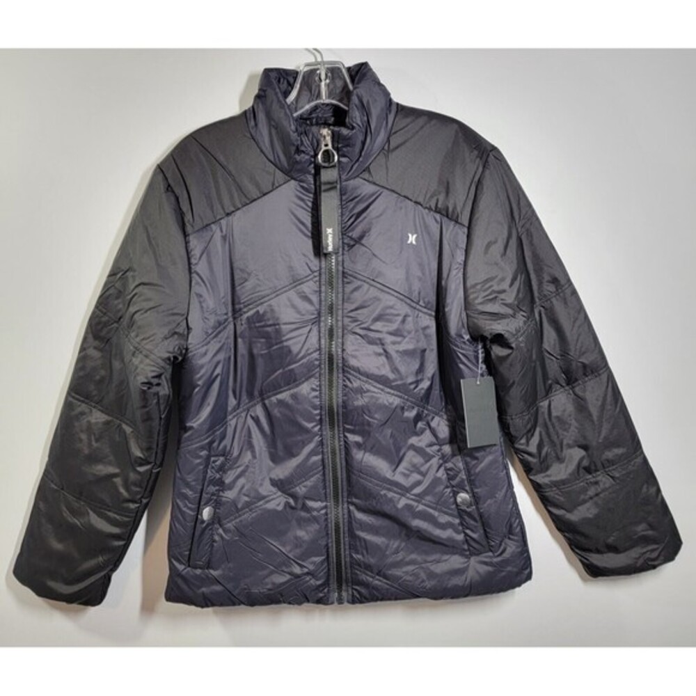 Hurley Chevron Chic Puffer Jacket Boy's M Black Navy
